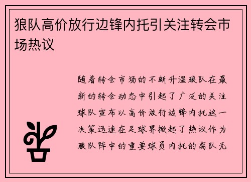 狼队高价放行边锋内托引关注转会市场热议